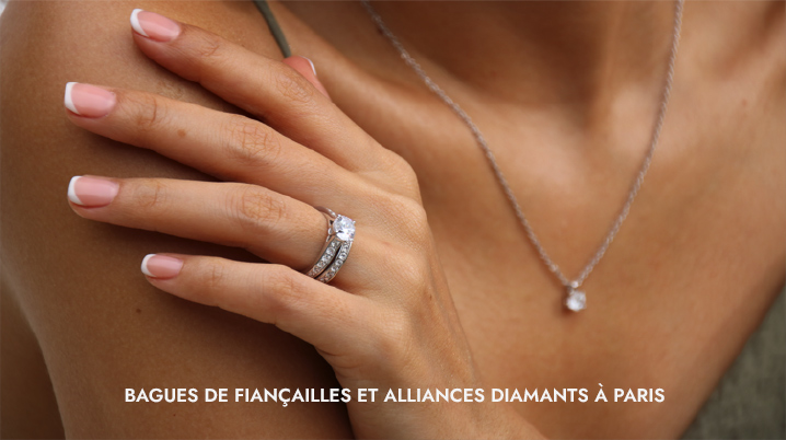 engagement ring and diamond wedding bands Paris