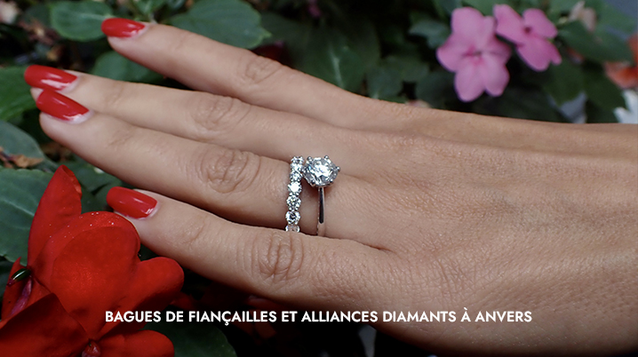 Antwerp diamond engagement ring and wedding bands