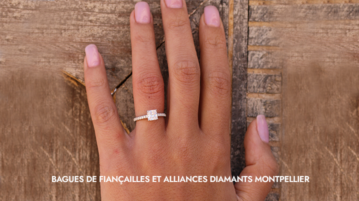 Engagement ring and diamond wedding bands Montpellier