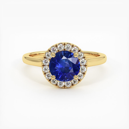 Destin&eacute;e Solit&auml;r mit Blauem Saphir und Nat&uuml;rlichen Diamanten aus 18K Gold