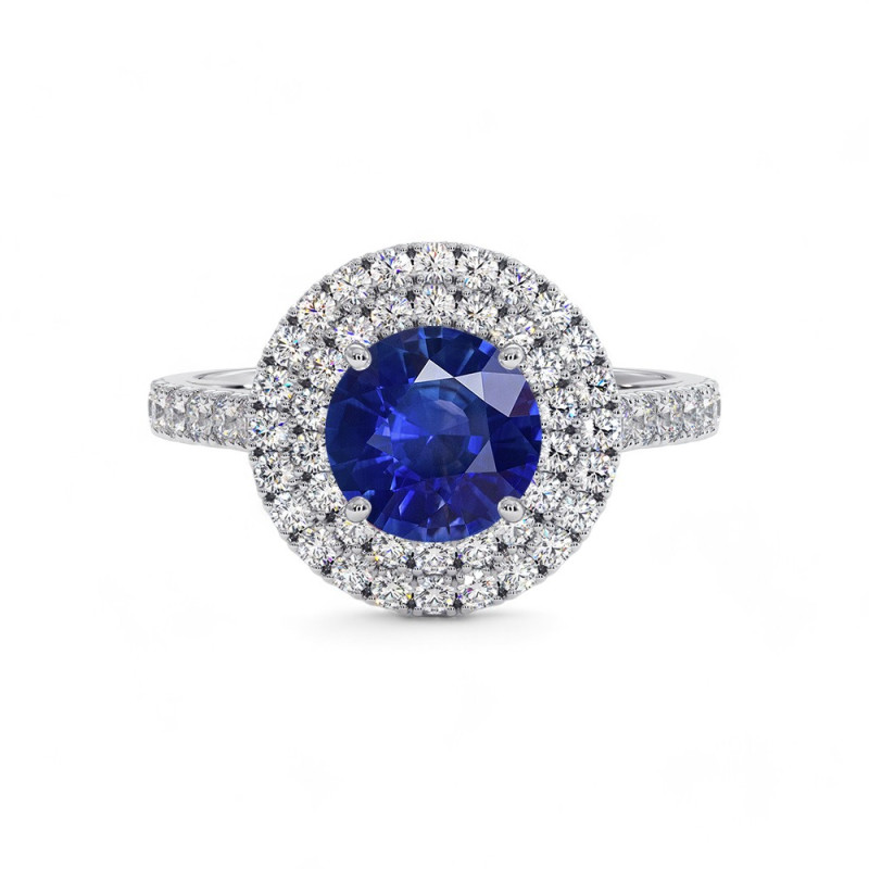 Solitaire Rond Dubbele Halo Ma Vie natuurlijke saffier