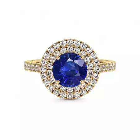 Solitaire Round Double Halo Ma Vie Natural Sapphire