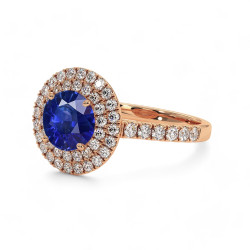 Celinni - بالياقوت الأزرق الطبيعي دائري بهالة مزدوجة Ma Vie خاتم سوليتير