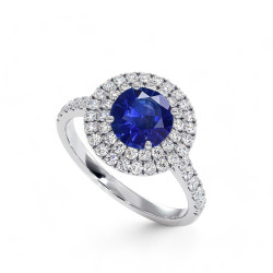 Celinni - بالياقوت الأزرق الطبيعي دائري بهالة مزدوجة Ma Vie خاتم سوليتير