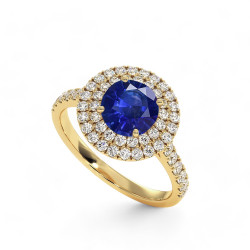 Celinni - بالياقوت الأزرق الطبيعي دائري بهالة مزدوجة Ma Vie خاتم سوليتير