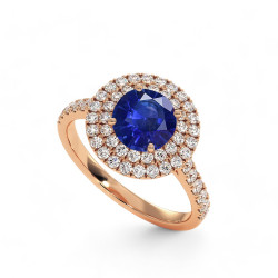 Celinni - بالياقوت الأزرق الطبيعي دائري بهالة مزدوجة Ma Vie خاتم سوليتير