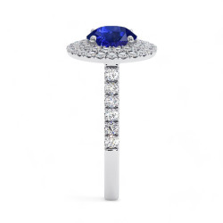 Celinni - بالياقوت الأزرق الطبيعي دائري بهالة مزدوجة Ma Vie خاتم سوليتير