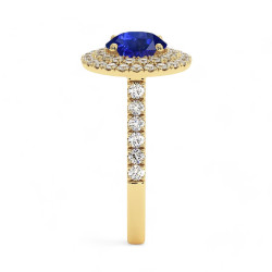 Celinni - بالياقوت الأزرق الطبيعي دائري بهالة مزدوجة Ma Vie خاتم سوليتير