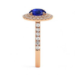 Celinni - بالياقوت الأزرق الطبيعي دائري بهالة مزدوجة Ma Vie خاتم سوليتير