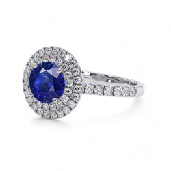 Celinni - بالياقوت الأزرق الطبيعي دائري بهالة مزدوجة Ma Vie خاتم سوليتير