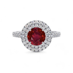 Celinni - بالياقوت الأحمر الطبيعي دائري بهالة مزدوجة Ma Vie خاتم سوليتير