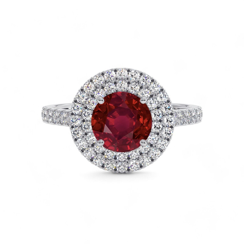 Celinni - بالياقوت الأحمر الطبيعي دائري بهالة مزدوجة Ma Vie خاتم سوليتير