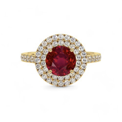 Celinni - بالياقوت الأحمر الطبيعي دائري بهالة مزدوجة Ma Vie خاتم سوليتير