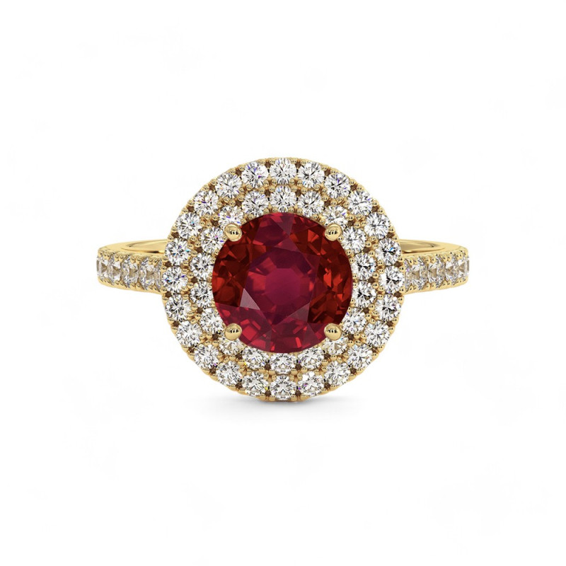 Celinni - بالياقوت الأحمر الطبيعي دائري بهالة مزدوجة Ma Vie خاتم سوليتير