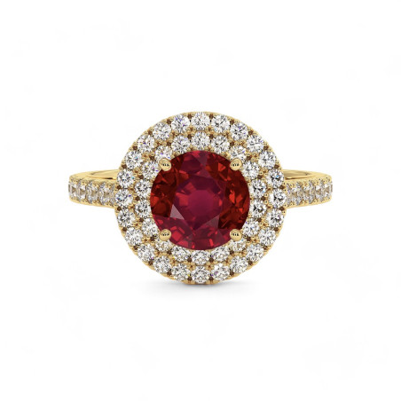 خاتم سوليتير دائري Double Halo Ma Vie بالياقوت الأحمر الطبيعي