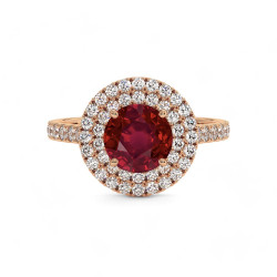 Celinni - بالياقوت الأحمر الطبيعي دائري بهالة مزدوجة Ma Vie خاتم سوليتير