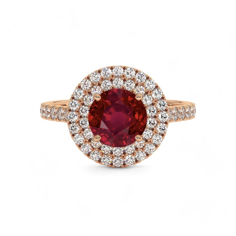 Celinni - بالياقوت الأحمر الطبيعي دائري بهالة مزدوجة Ma Vie خاتم سوليتير