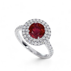 Celinni - بالياقوت الأحمر الطبيعي دائري بهالة مزدوجة Ma Vie خاتم سوليتير