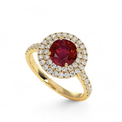 Celinni - بالياقوت الأحمر الطبيعي دائري بهالة مزدوجة Ma Vie خاتم سوليتير