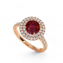 Celinni - بالياقوت الأحمر الطبيعي دائري بهالة مزدوجة Ma Vie خاتم سوليتير