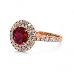 Celinni - بالياقوت الأحمر الطبيعي دائري بهالة مزدوجة Ma Vie خاتم سوليتير