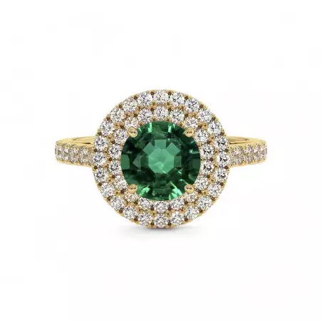 Round Double Halo Solitaire Ma Vie Natural Emerald