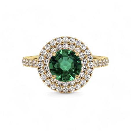 Solitaire Rond Dubbele Halo Ma Vie met natuurlijke Smaragd