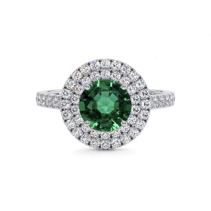 Solitaire Rond Dubbele Halo Ma Vie met natuurlijke Smaragd