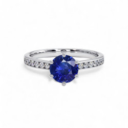 Solitaire Saphir bleu naturel Mon Tr&eacute;sor - Or 18K et diamant