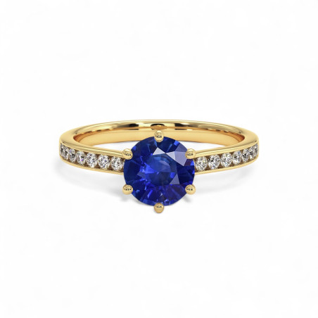 Solitaire Saphir bleu et diamants naturels Mon Tr&eacute;sor en Or 18K
