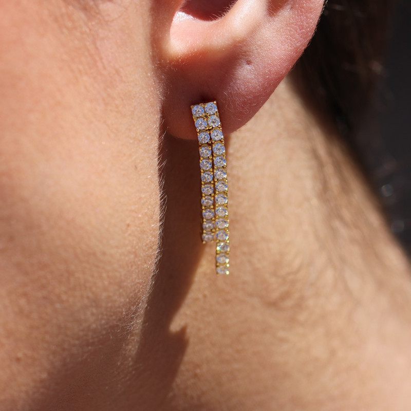 Ohrringe Promesse Pendel mit 2 Diamantreihen - Celinni