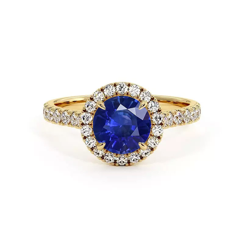 خاتم سوليتير دائري حياتي مع الياقوت الأزرق الطبيعي