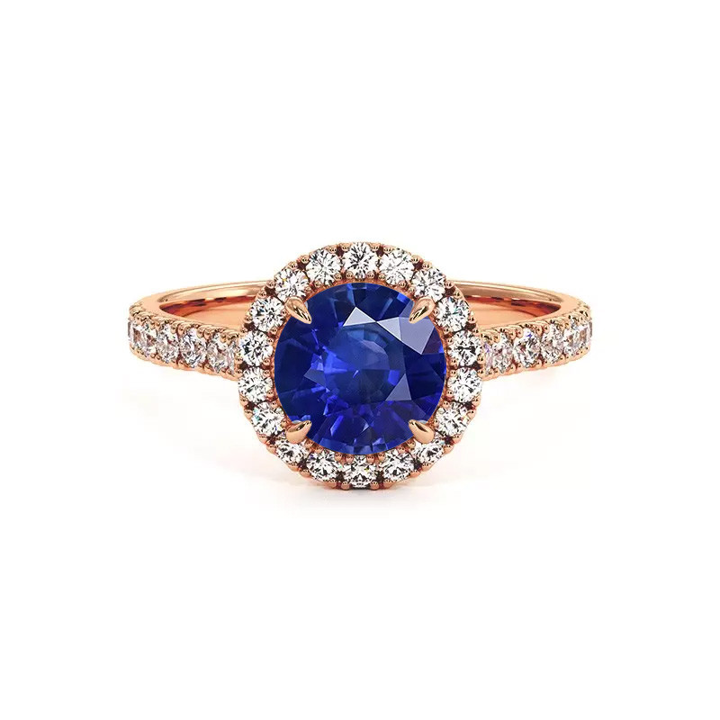 خاتم سوليتير دائري حياتي مع الياقوت الأزرق الطبيعي