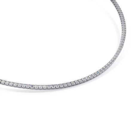 Chaîne Rivière Diamants Naturels Or Blanc 18 Carats - 14.19 Grammes - Style élégant