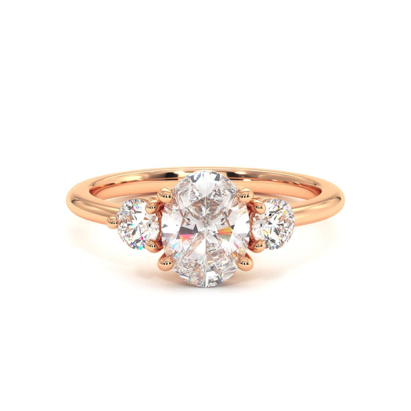 خاتم سوليتير ألماسة Promesse ثلاثي – بيضاوي ودائري l Celinni