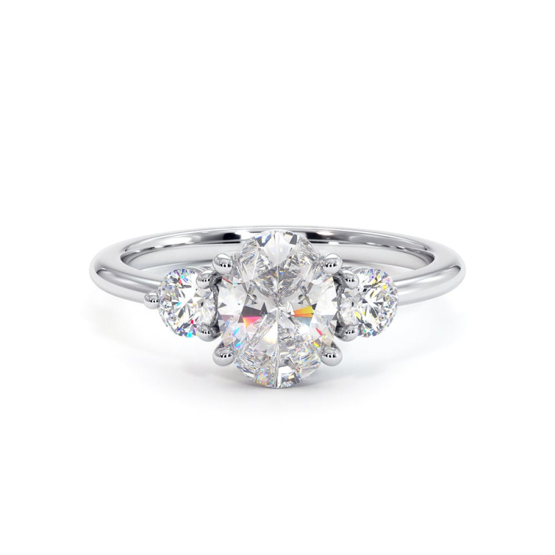 خاتم سوليتير ألماسة Promesse ثلاثي – بيضاوي ودائري l Celinni