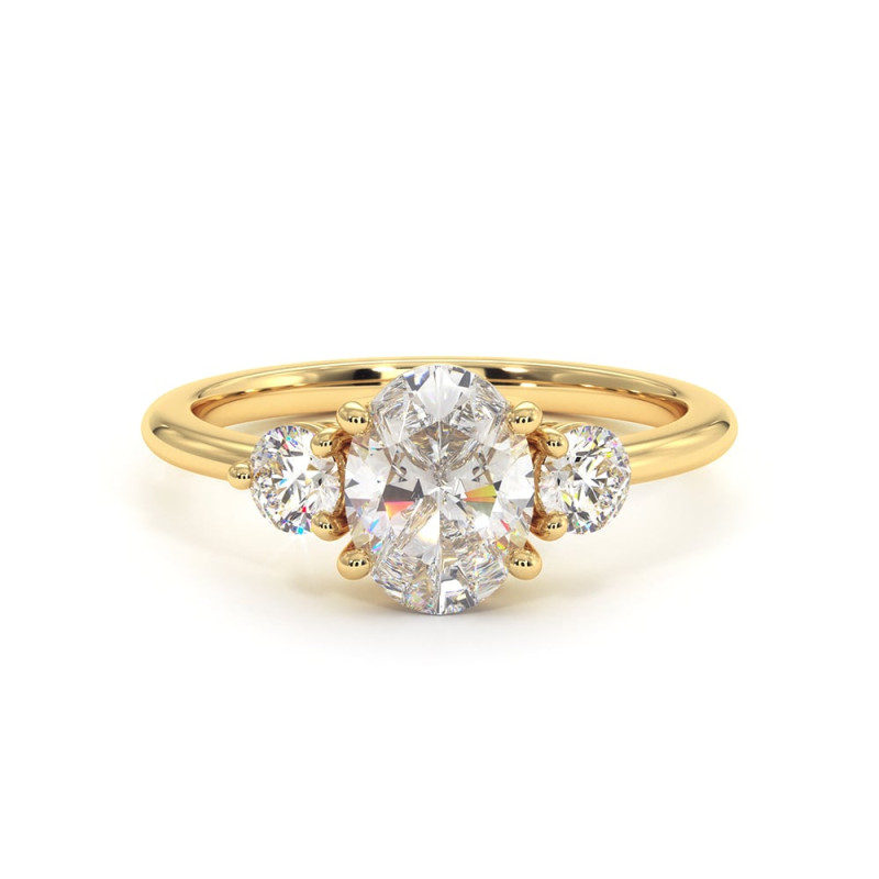 خاتم سوليتير ألماسة Promesse ثلاثي – بيضاوي ودائري l Celinni