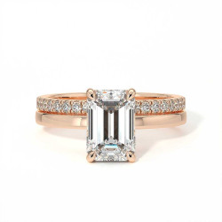 Bague de Fian&ccedil;ailles Diamant Promesse Taille Emeraude Halo Cach&eacute; | Celinni Paris