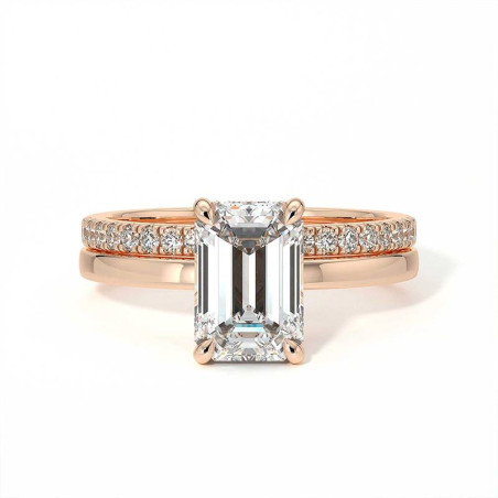 Bague de Fiançailles Promesse Taille Emeraude Halo Caché