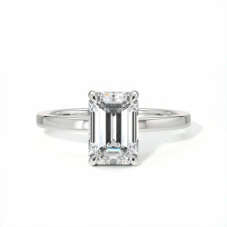 Bague de Fian&ccedil;ailles Diamant Promesse Taille Emeraude Halo Cach&eacute; | Celinni Paris
