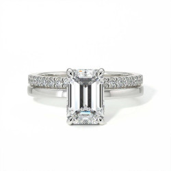 Bague de Fian&ccedil;ailles Diamant Promesse Taille Emeraude Halo Cach&eacute; | Celinni Paris