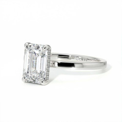 Bague de Fian&ccedil;ailles Diamant Promesse Taille Emeraude Halo Cach&eacute; | Celinni Paris