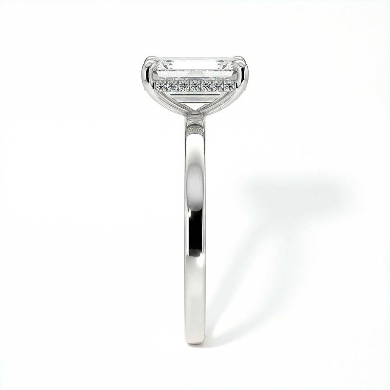 Emerald Cut Diamond Engagement Ring Promesse with Hidden Halo