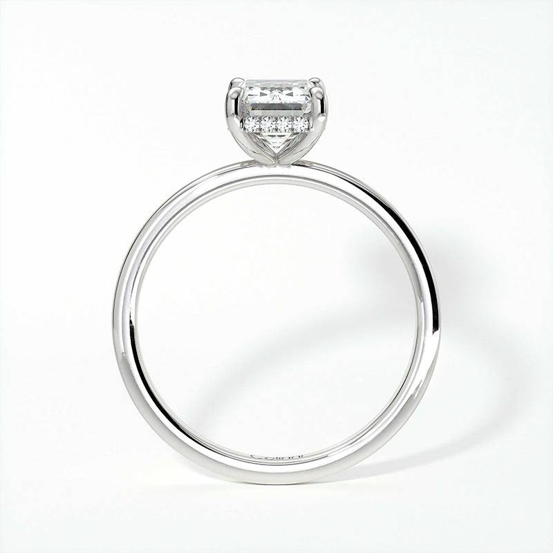 Bague de Fiançailles Diamant Promesse Taille Emeraude Halo Caché