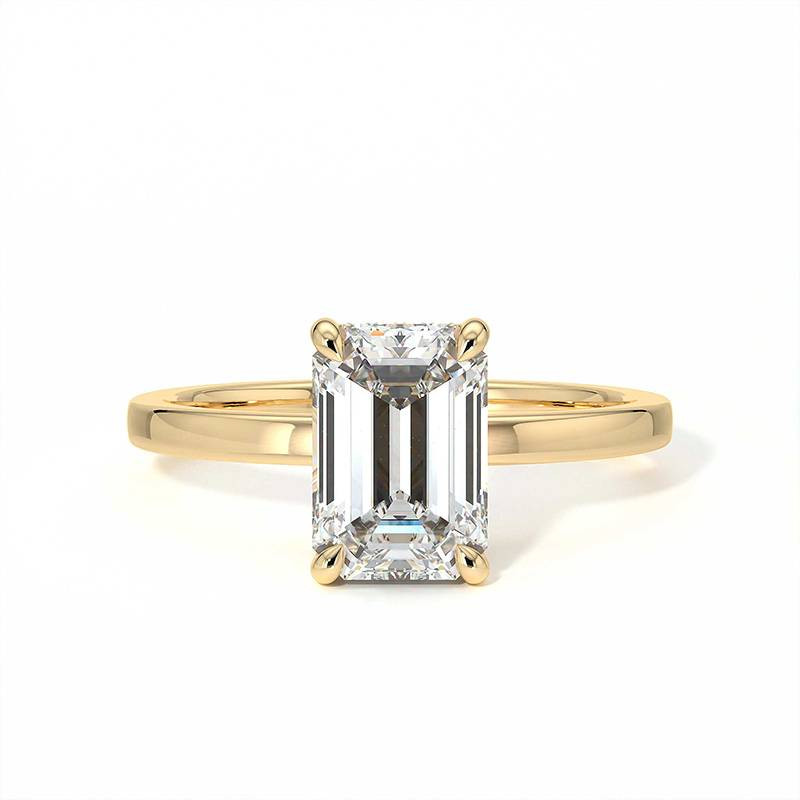 Bague de Fian&ccedil;ailles Diamant Promesse Taille Emeraude Halo Cach&eacute; | Celinni Paris