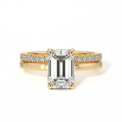 Bague de Fian&ccedil;ailles Diamant Promesse Taille Emeraude Halo Cach&eacute; | Celinni Paris