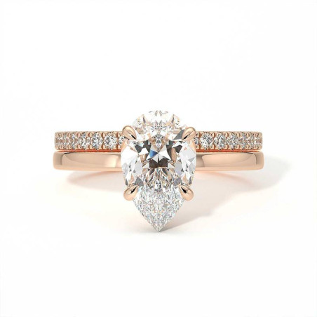 خاتم خطوبة الماس Promesse بقطعة كمثرى مع Halo مخفي