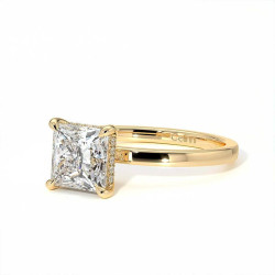Bague de Fian&ccedil;ailles Diamant Promesse Princesse Halo Cach&eacute;