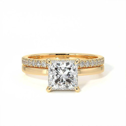 Bague de Fian&ccedil;ailles Diamant Promesse Princesse Halo Cach&eacute;