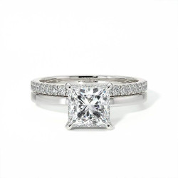 Bague de Fian&ccedil;ailles Diamant Promesse Princesse Halo Cach&eacute;